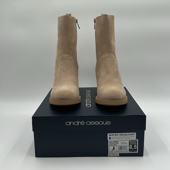 2108- André Assous Suede Ankle boots Beige Water Resistant Size 8.5 NWT - Picture 9 of 12
